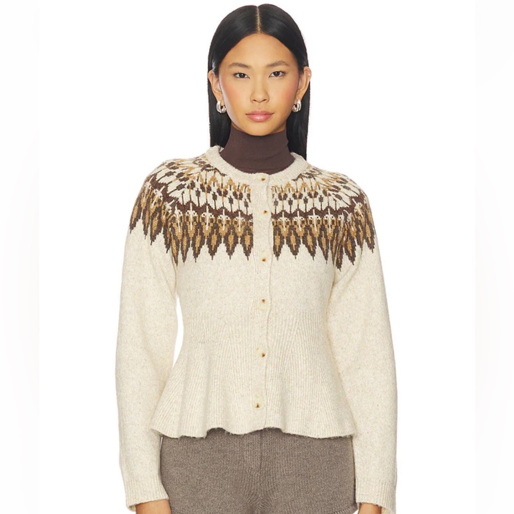 Steve Madden Fair Isle Knit Cardigan Sweater Small Cozy Neutral Button Front